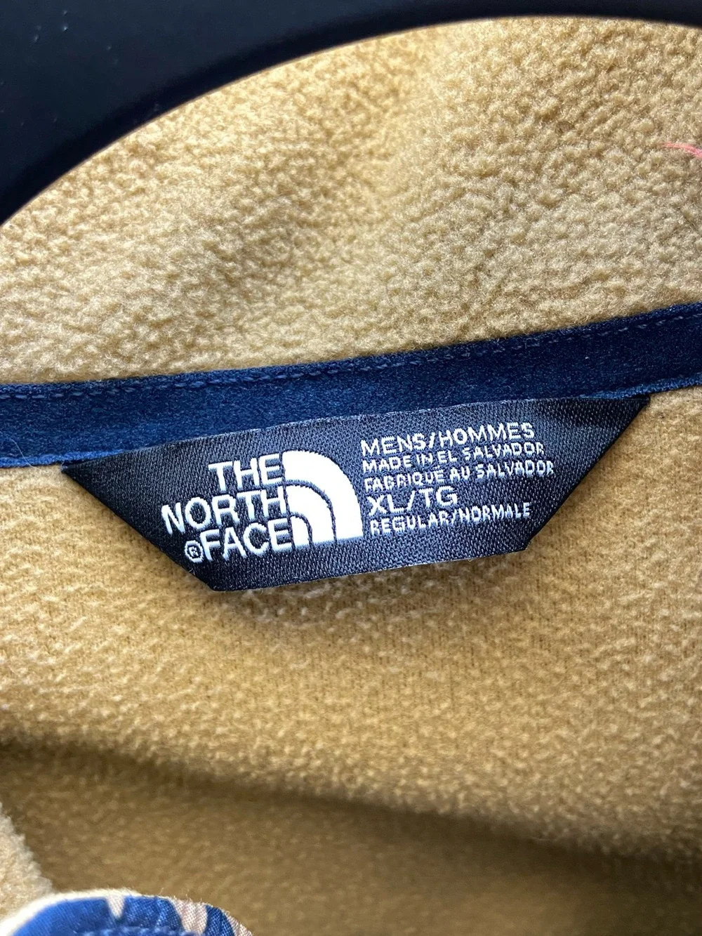 The North Face Men's Tan Fleece Half-Zip with Navy Biometric Pattern— LIKE NEW!